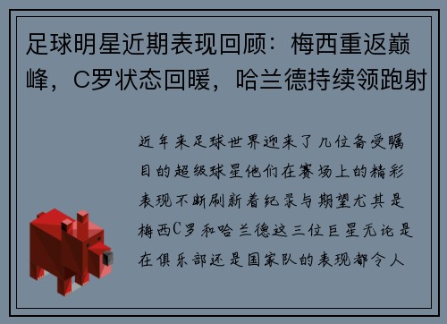 足球明星近期表现回顾：梅西重返巅峰，C罗状态回暖，哈兰德持续领跑射手榜