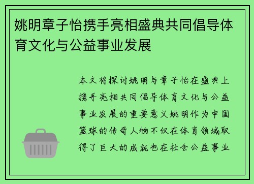 姚明章子怡携手亮相盛典共同倡导体育文化与公益事业发展